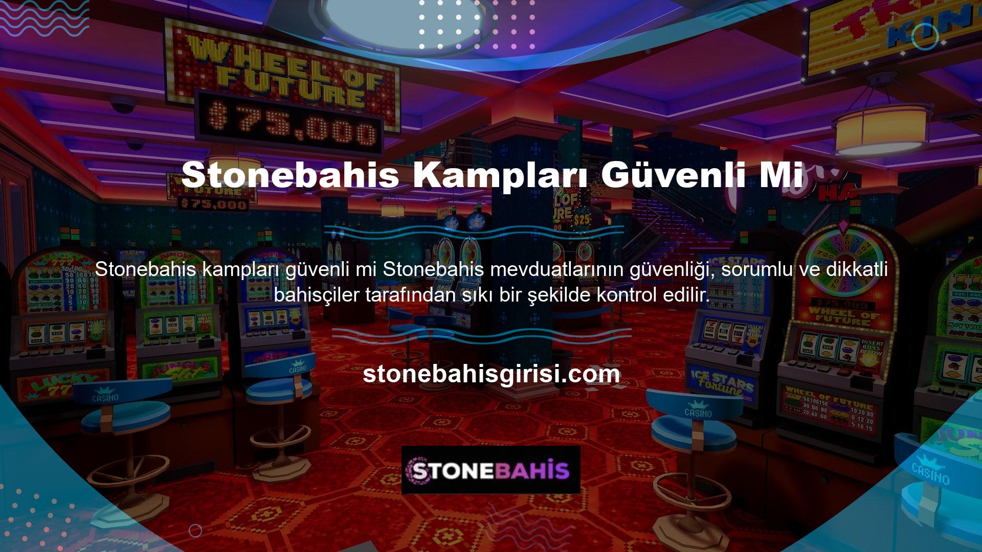 Stonebahis bir casino lisansına sahip olduğu için, web sitesi, önerilen slot şovları ve lisansın izin verdiği oyunlar dışında herhangi bir şüpheli sahte şov veya adil oyun hakkı sunan dolandırıcılık barındırmıyor